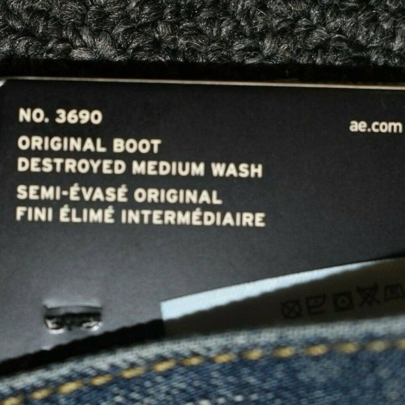 AEO Mens Original Boot Destroyed Jean - Med Wash No. 3690- 30" Inseam - NWT - Picture 2 of 8